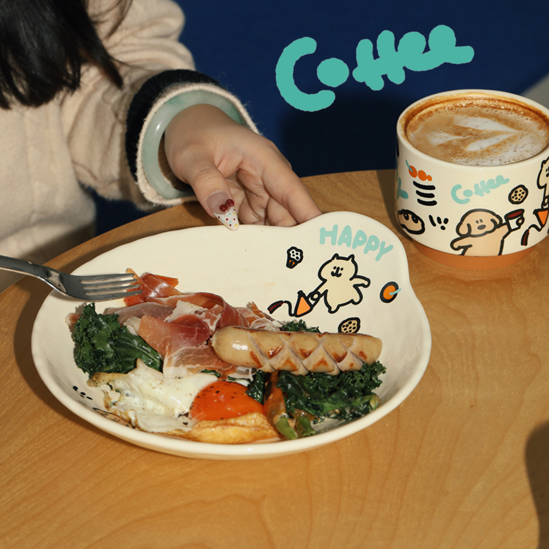 陶瓷沙拉甜品盘碗带把手