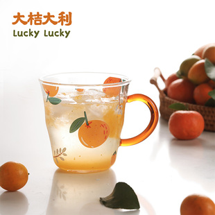 带把马克杯子女夏大吉大利喝水杯家用茶杯 蓝莲花高硼硅玻璃杯夏季