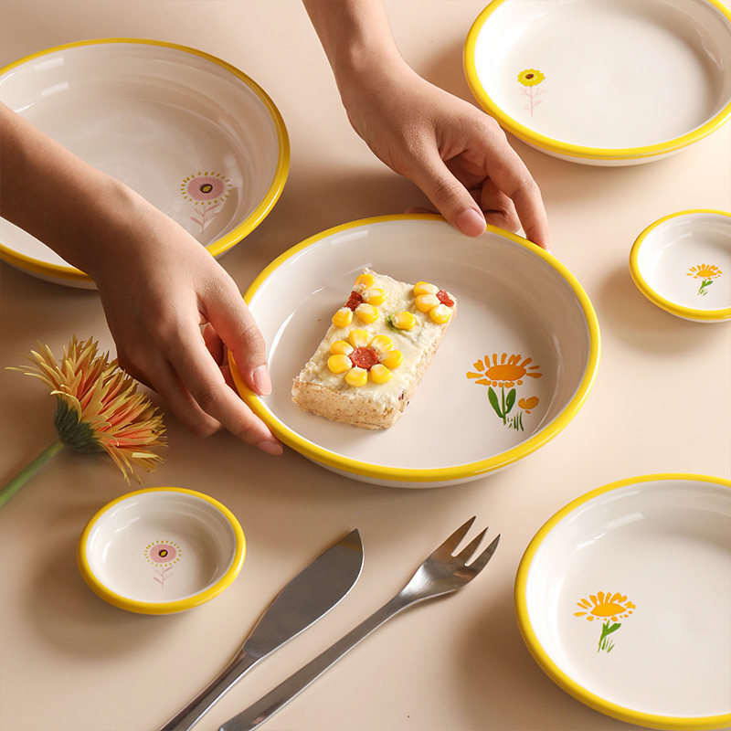 蓝莲花盘子ins风餐盘点心盘陶瓷盘子菜盘家用创意陶瓷西餐早餐盘,餐饮具,盘,淘宝优惠券,粉丝福利购,淘宝优惠卷