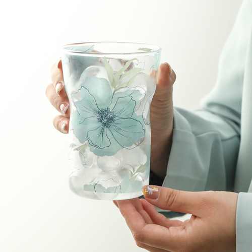 蓝莲花杯子高硼硅玻璃杯女高颜值