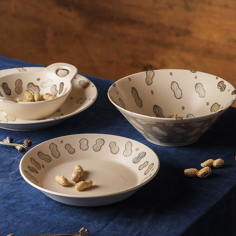 蓝莲花斗笠可爱深口菜盘双耳面碗