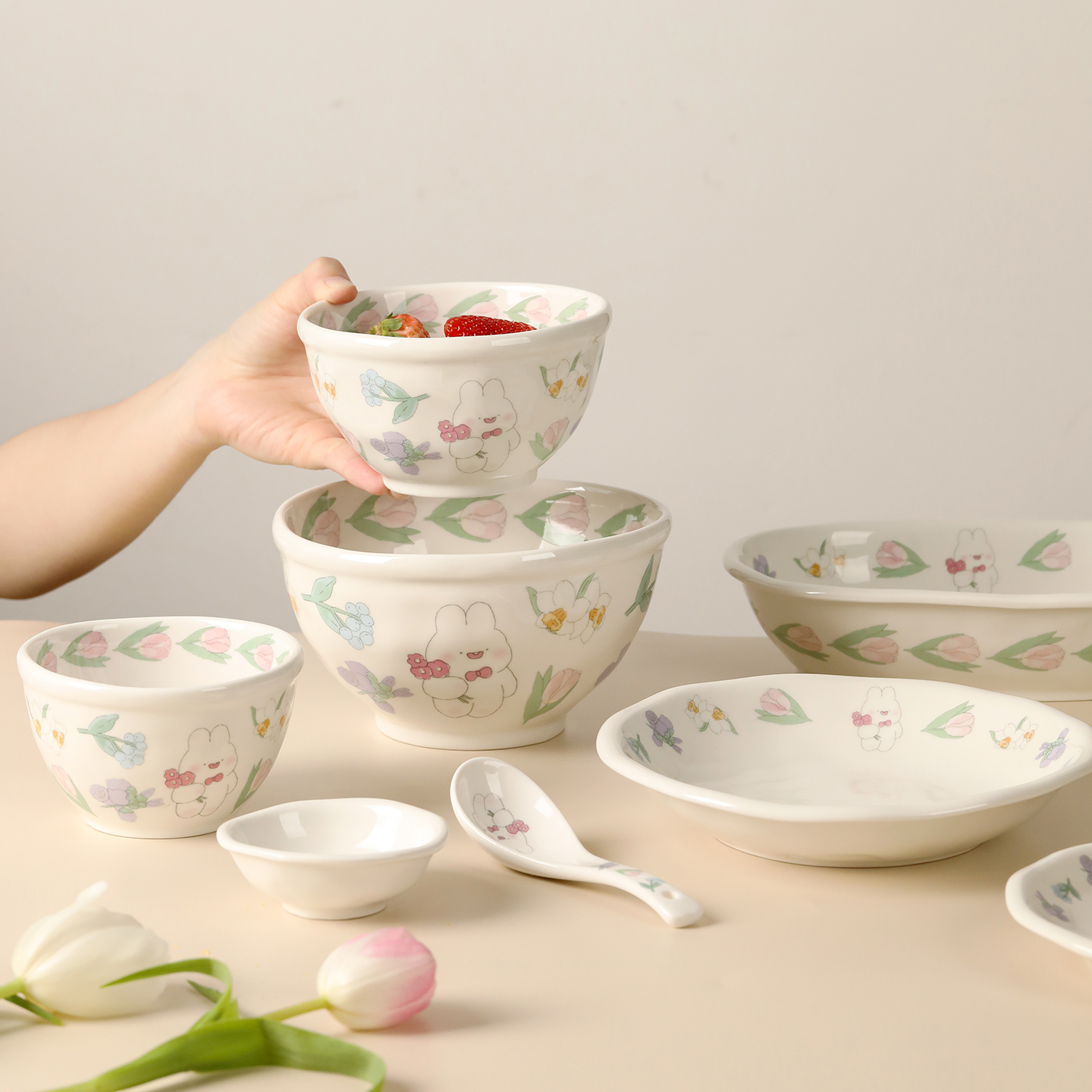 蓝莲花陶瓷手捏纹可爱碗