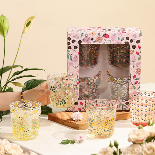 蓝莲花覆古玻璃杯水杯礼盒套组生日礼物朋友闺蜜女生乔迁实用礼物