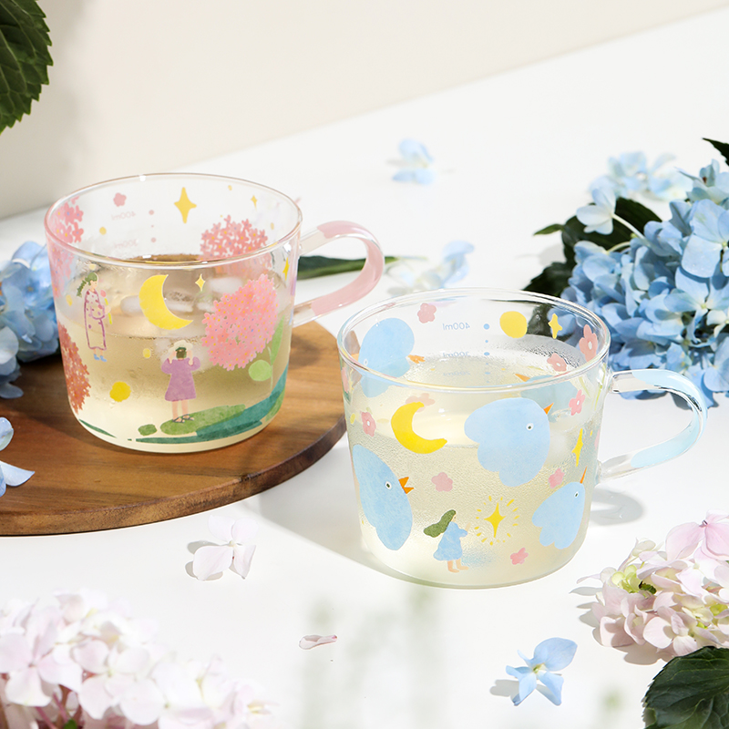 蓝莲花玻璃小清新早餐杯