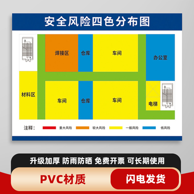 工厂生产车间安全风险四色分布图风险辨识牌平面隐患排查告知公司应急消防出口危险分级管控提示牌挂墙定制