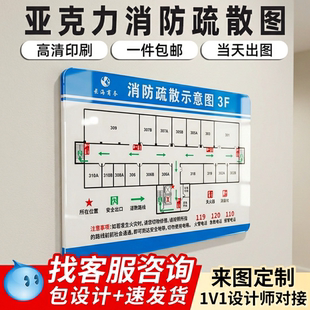定制亚克力消防安全疏散示意平面图标识公司单位安全出口指示图专业设计团队来图定制一对一疏散标识图制作