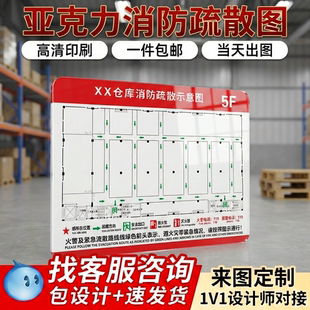 亚克力定制仓库车间应急疏散导向图工厂厂区写字楼公司办公室安全出口导向牌支持任意尺寸可加急发货