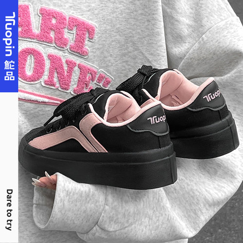 鮀品原创黑粉帆布鞋女款