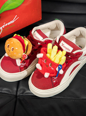 鮀品红苹果鞋男女同款带毛绒公仔痛鞋原创蛇年新年本命年红色板鞋