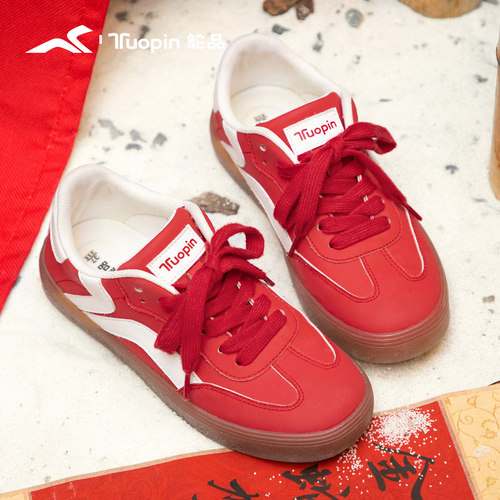 红色德训鞋女小众复古美式运动鞋