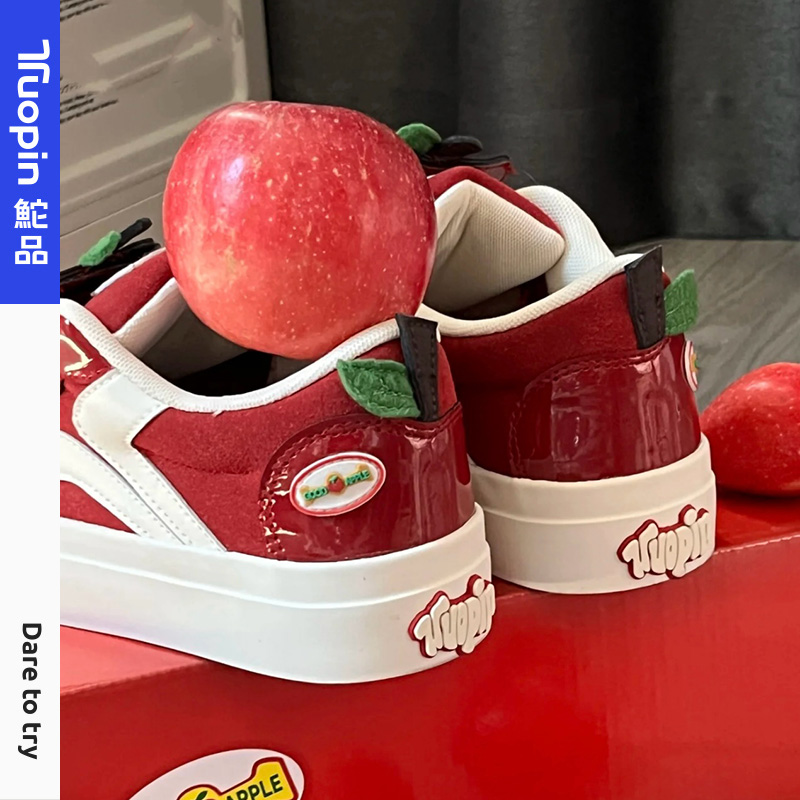 鮀品苹果鞋女红色板鞋明星同款