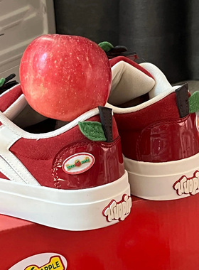 鮀品苹果鞋女2025秋冬新款原创休闲厚底帆布鞋子同款鸳鸯红色板鞋
