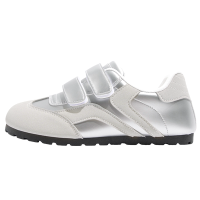 鮀品银色魔术贴德训鞋女2025秋冬新款透气休闲百搭鞋子软底小白鞋