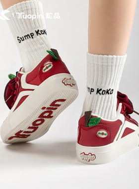 鮀品苹果鞋明星同款痛鞋2025秋冬新款小众红色鞋子女百搭厚底板鞋