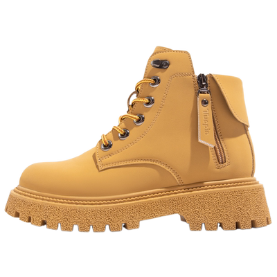 鮀品翻盖拉链工装短靴