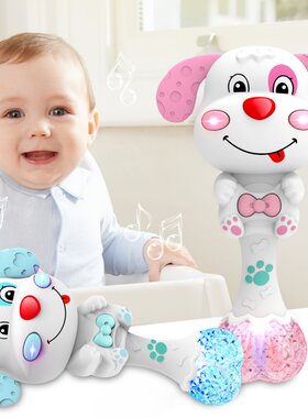 0-1岁新生婴儿磨牙棒玩具牙胶手摇铃宝宝早教床铃带灯光音乐沙锤