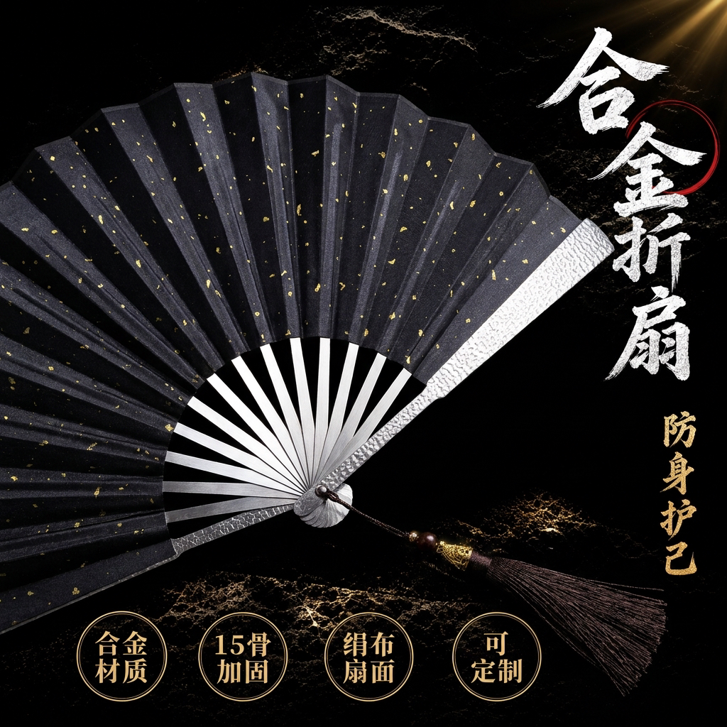 【防身护己】纯金属合金玄铁折扇