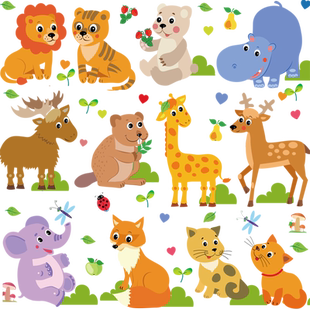 卡通贴纸动物小图案墙壁纸自粘宝宝儿童卧室墙面装饰幼儿园墙贴画