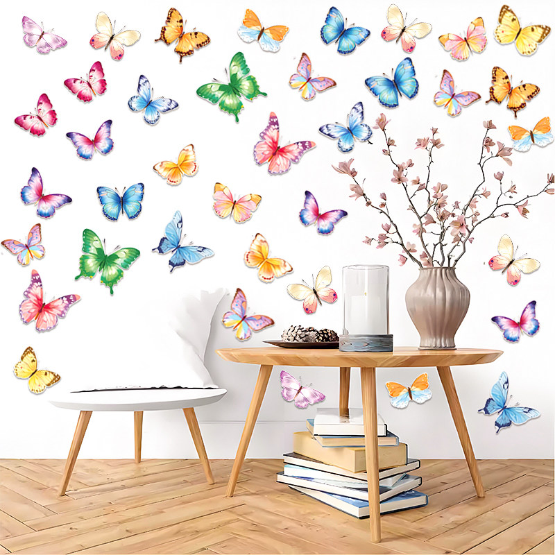 浪漫彩色蝴蝶防水自粘装饰贴纸墙面遮丑神器卧室温馨布置,家居饰品,软装墙贴,淘宝优惠券,粉丝福利购,淘宝优惠卷