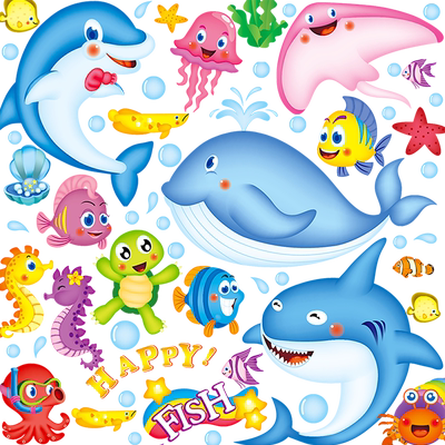 卡通海洋贴纸卫生间装饰防水