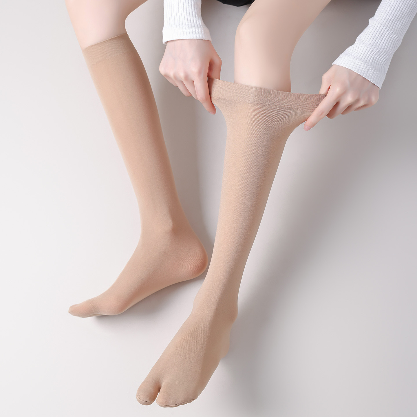 夏天配人字拖隐形超薄二趾小腿袜