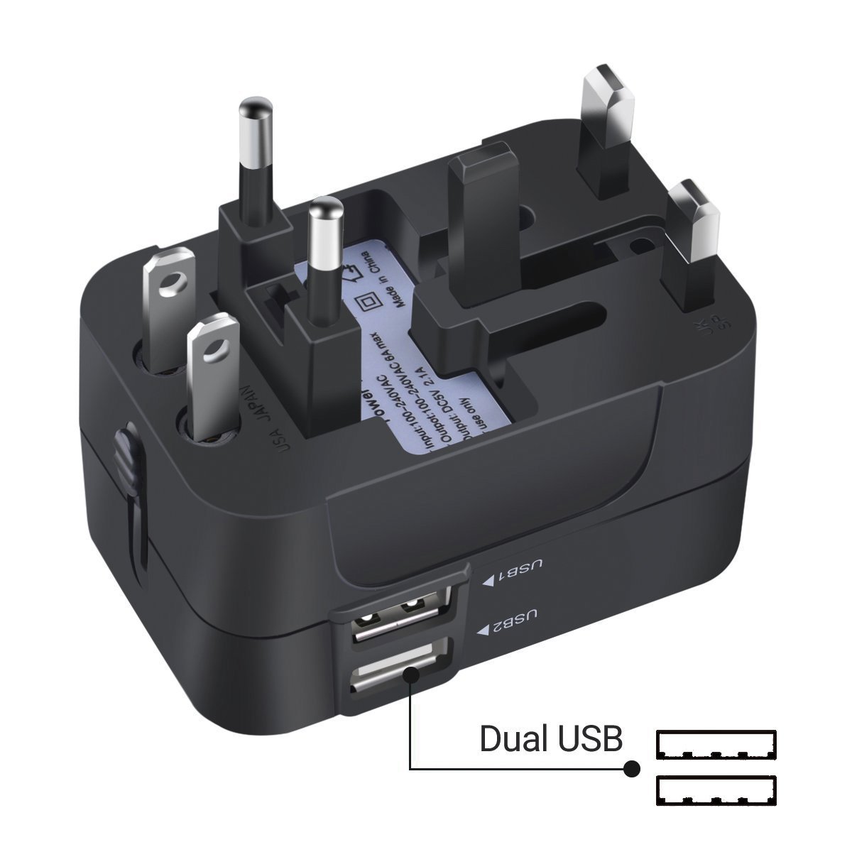 厂家直销bison202双USB2.1A万用插座转换器深圳全球通用转换插头