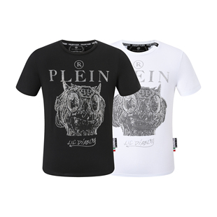 T恤 圆领短袖 夏菲利普普兰恶魔骷髅头字母plein烫钻休闲修身 pp男装