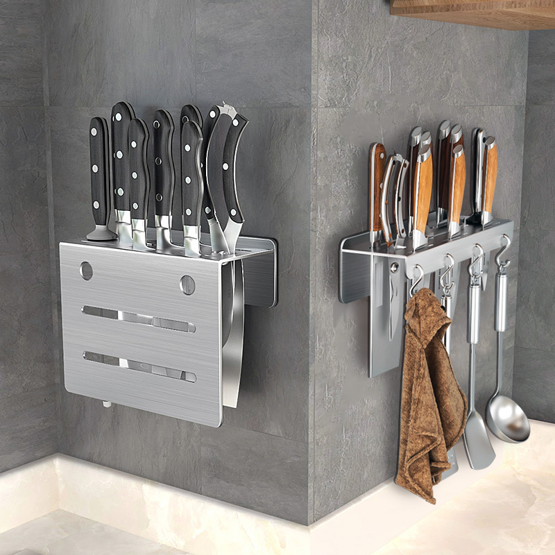 304不锈钢刀架置物架壁挂式免打孔厨房刀具收纳层架插菜刀简易挂