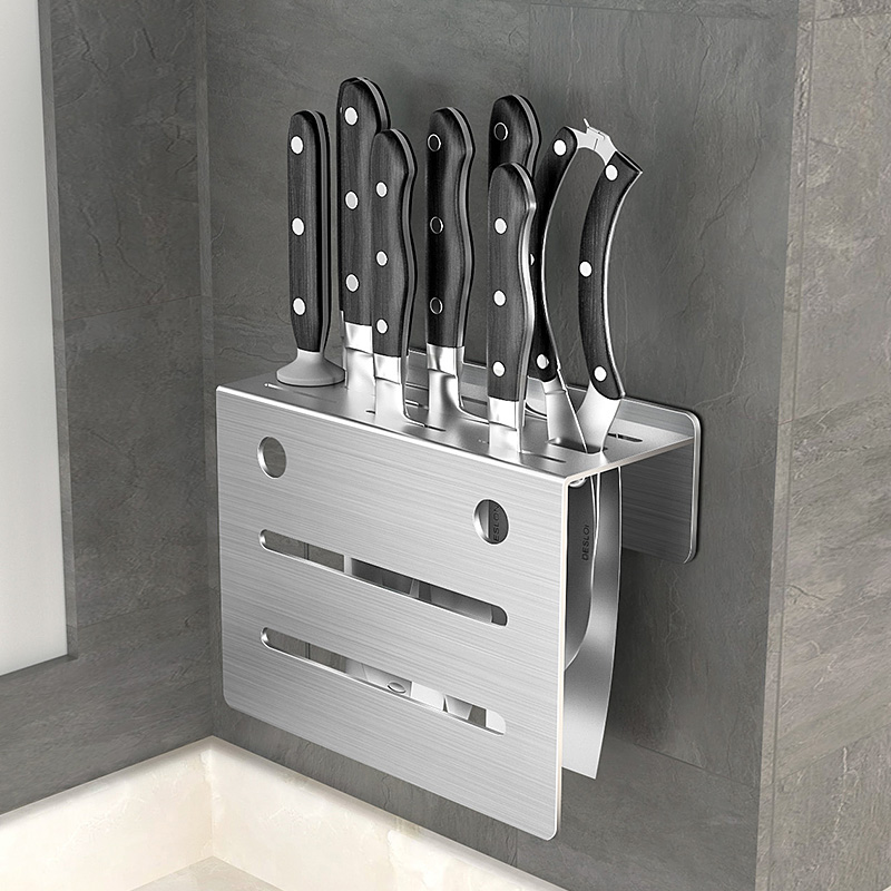 304不锈钢菜刀架壁挂式免打孔放菜刀具收纳层架多刀位挂墙置物架