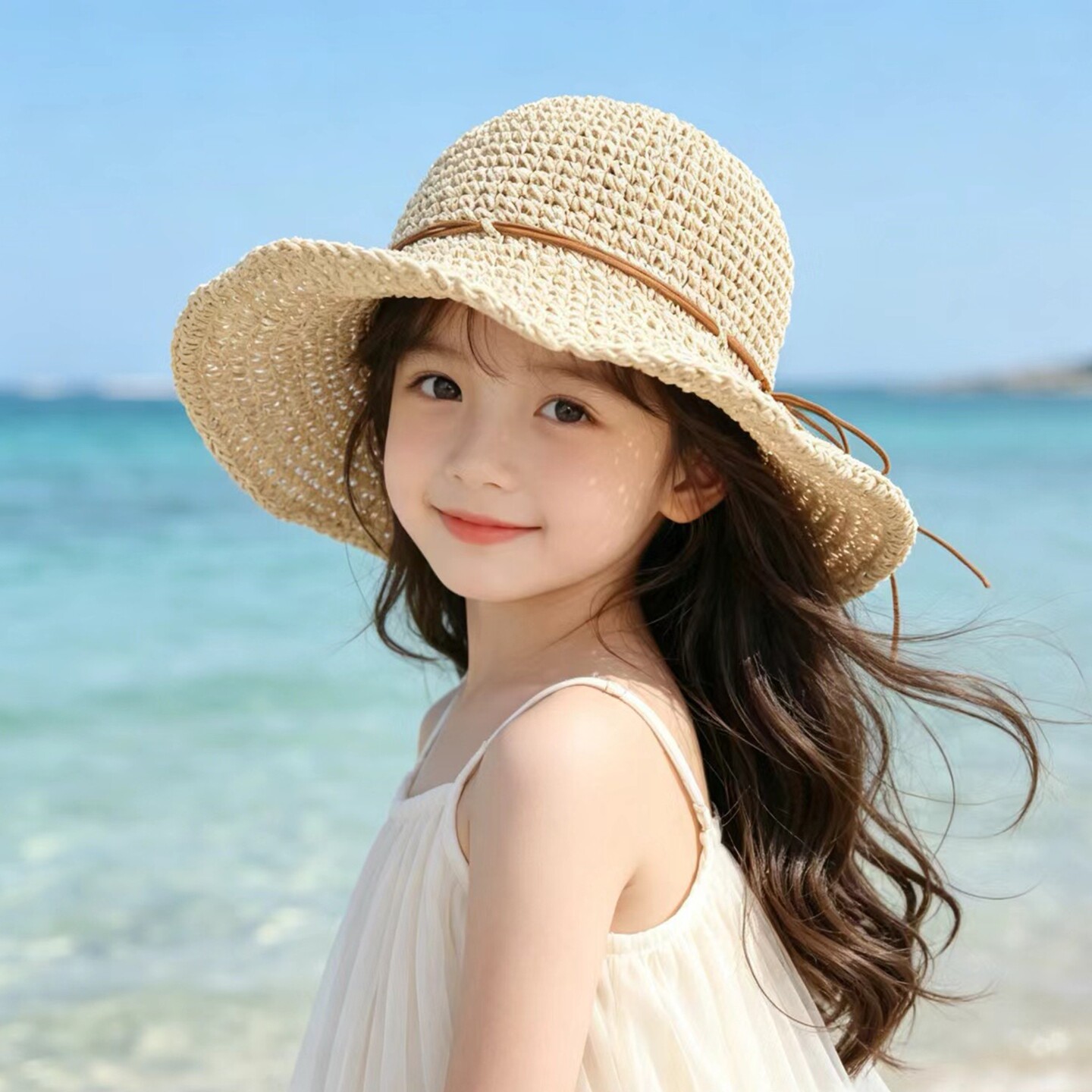 儿童洋气草帽女童草帽新款夏季度假风亲子款遮阳帽女孩防晒太阳帽