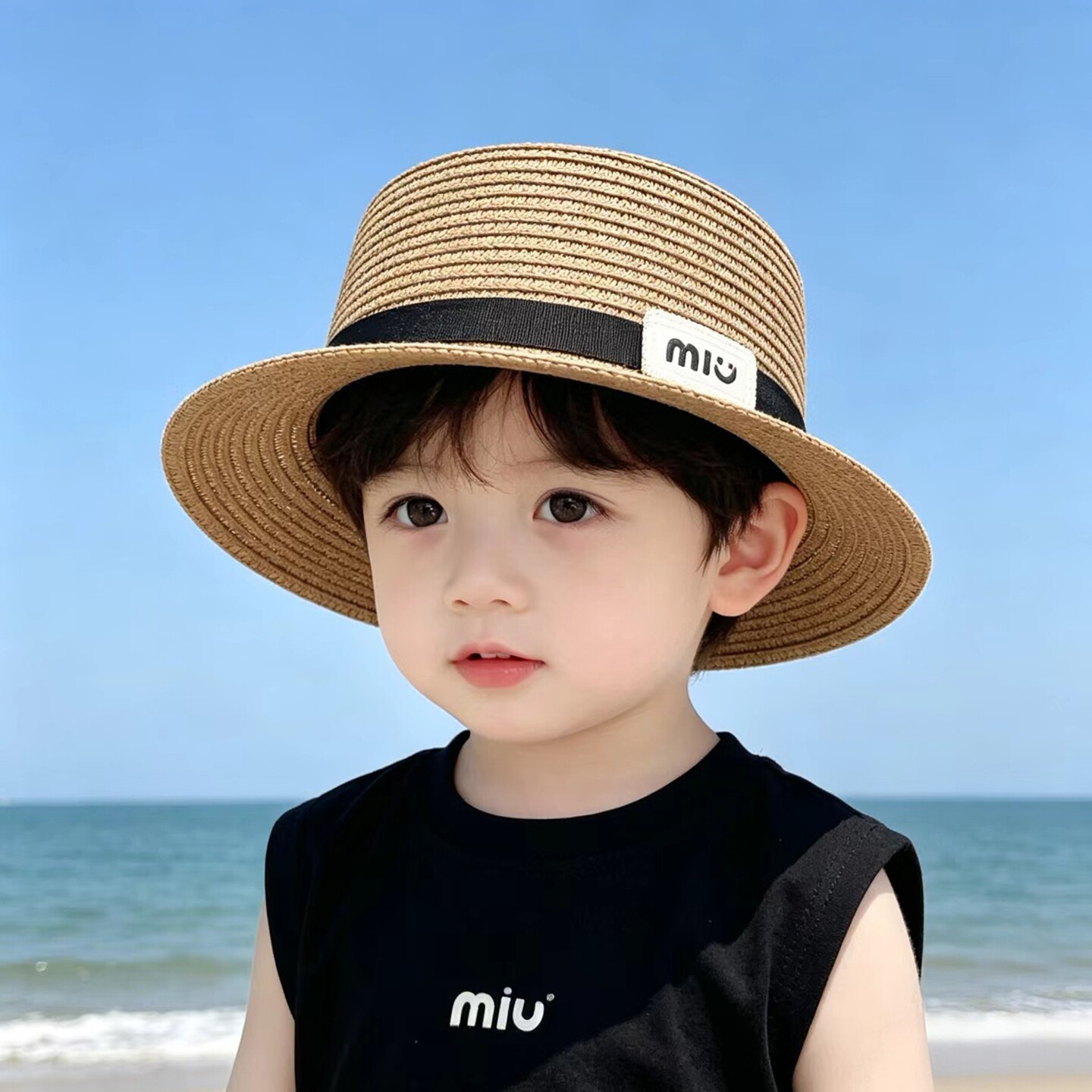 儿童草帽亲子款夏季男童太阳帽儿童帽子男孩出游防晒帽英伦小草帽