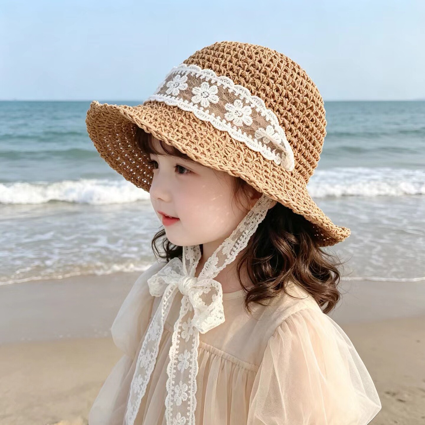 儿童帽子女童草帽亲子款夏季女孩渔夫防晒帽女宝宝海边沙滩遮阳帽
