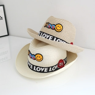 新款儿童帽子夏季男童爵士帽遮阳防晒帽小孩沙滩帽宝宝出游草帽潮
