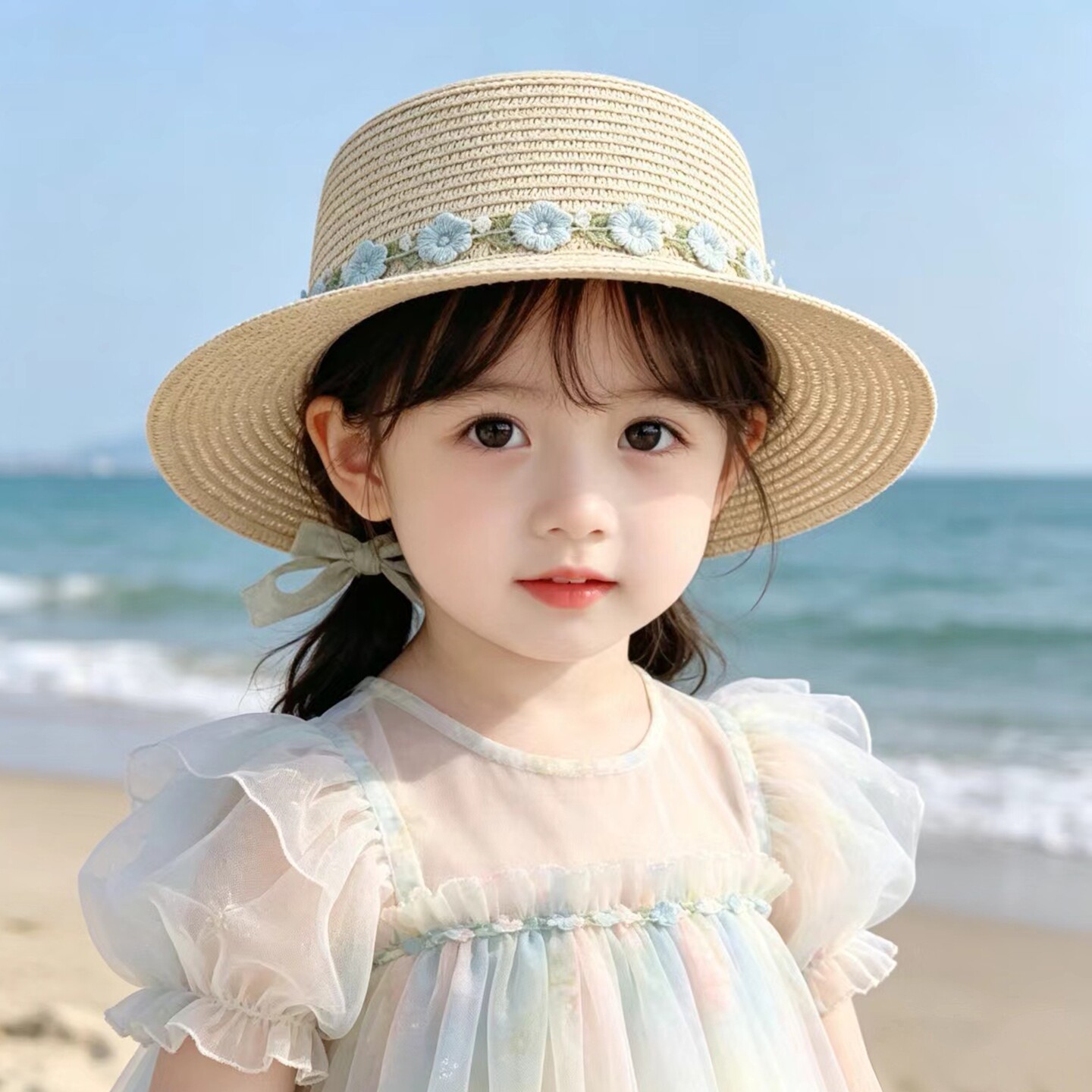 儿童帽子女童草帽夏季女孩渔夫防晒帽亲子款宝宝海边沙滩遮阳帽潮