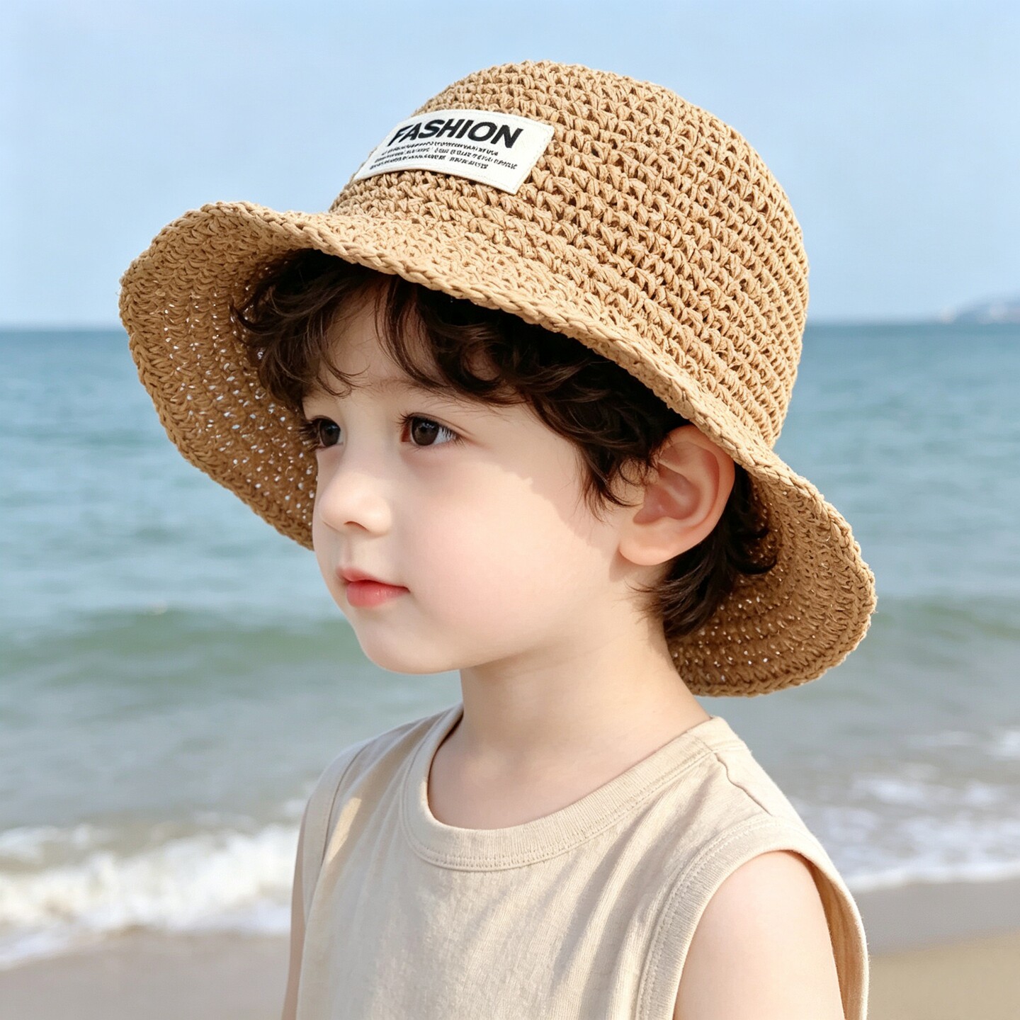 儿童草帽夏季宝宝遮阳帽男童帽子渔夫帽小孩防晒帽可折叠透气凉帽