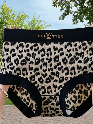 Victoria Leopard Print Women's Large Size Seamless Underwear Fashionable High Elasticity Mid-High Waist Antibacterial Crotch Briefs