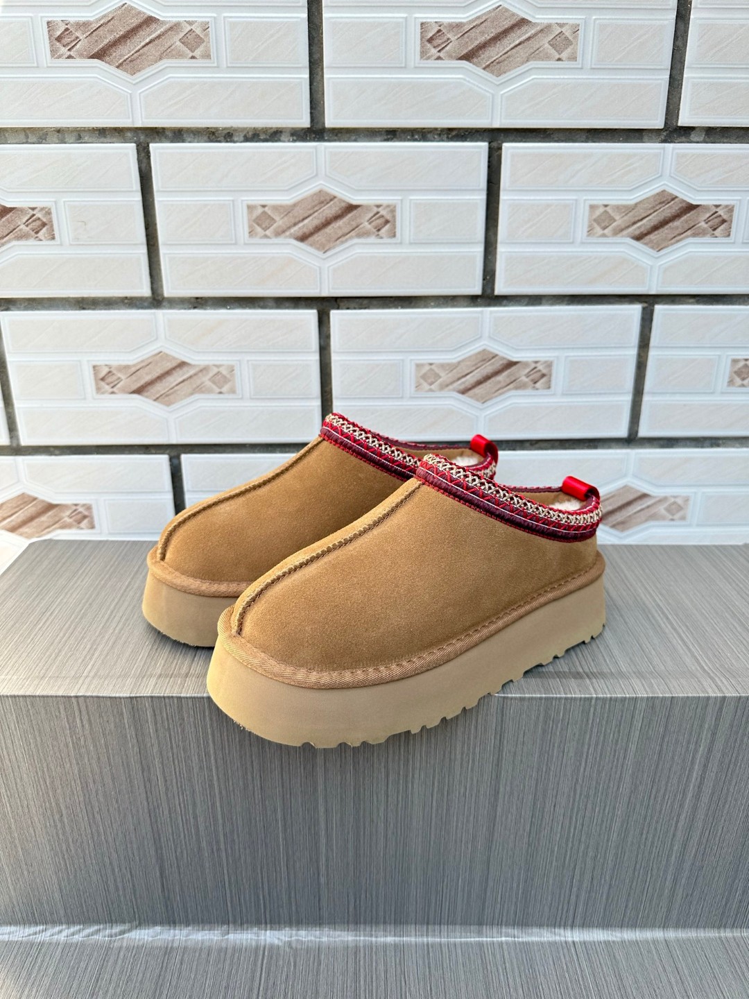 3cm厚底民族风牛皮面硬版型2024年新款圆头加厚底棉鞋短筒雪地靴