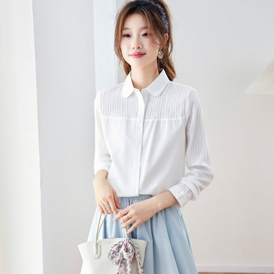 白色纯棉衬衫女长袖2026