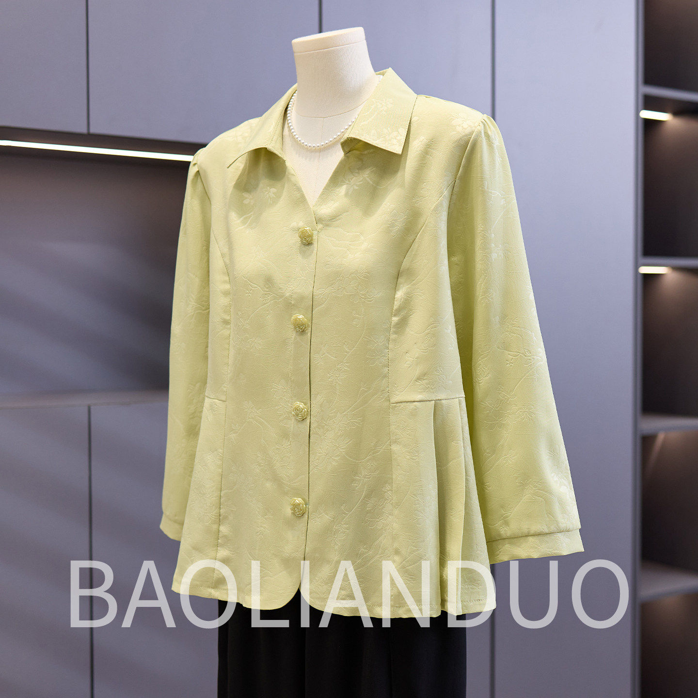 洋气妈妈春装提花衬衫中年女装翻领上衣服中老年春秋长袖T恤小衫