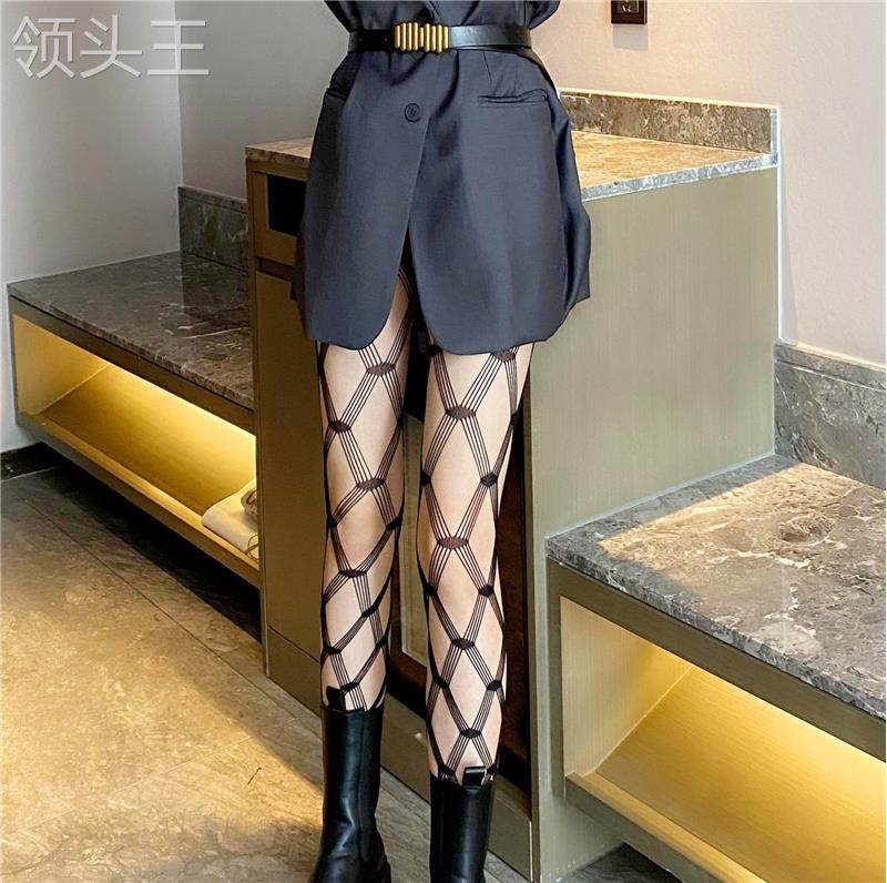 五线交叉菱形网格连脚裤袜性感镂空丝袜爆款黑色鱼网袜美腿打底袜