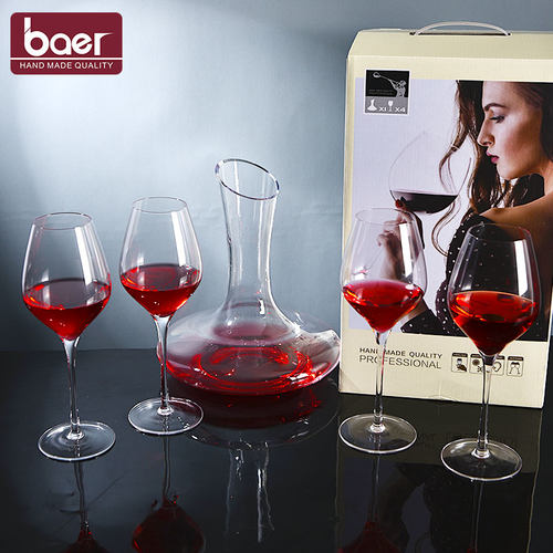 贝尔/baer酒具红酒杯套装家用礼盒装水晶葡萄酒杯4只高脚杯醒酒器