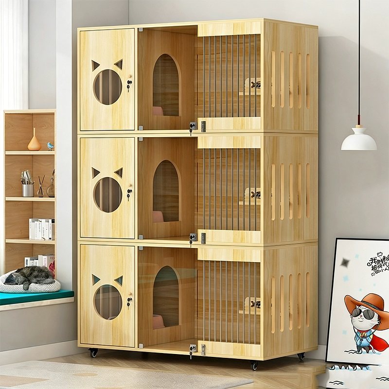 猫柜猫别墅猫屋一体透气家用室内木质长方形猫舍宠物店三层猫笼