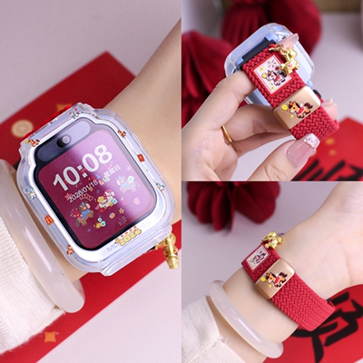 适用小米米兔儿童电话手表7X/7A表带马年编织5C保护套6C磁吸扣C7A腕带新年红色2S/4X/S1/4C小寻S5/T5/P5配件