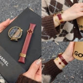 适用华为gt6表带女士四叶草真皮gt5轻奢钉扣watch5替换秋冬天女款 皮质智能4pro运动手表gt4腕带gt3高级感配件