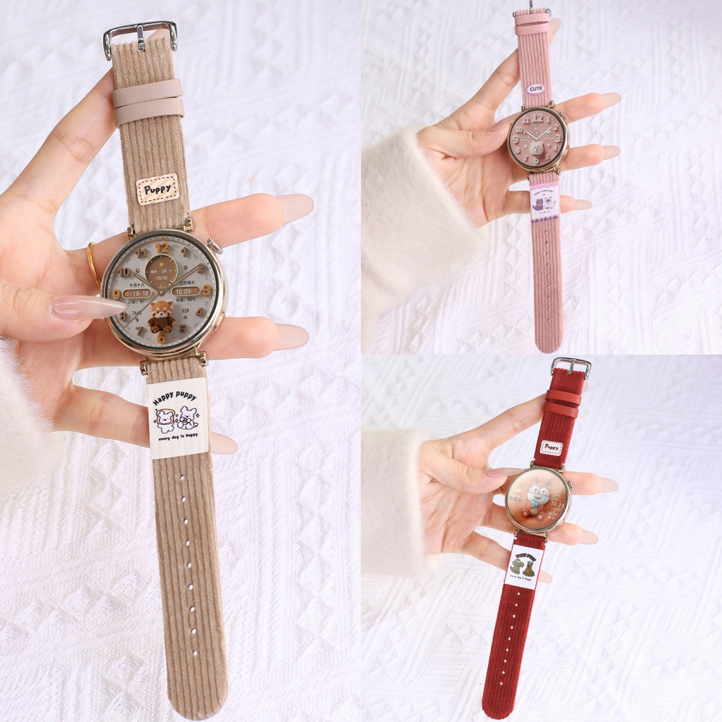 新年红适用oppowatchx2mini表带新款灯芯绒WATCHX2/S手表替换女士智能Sport高级4PRO腕带OPPO女生一加配件