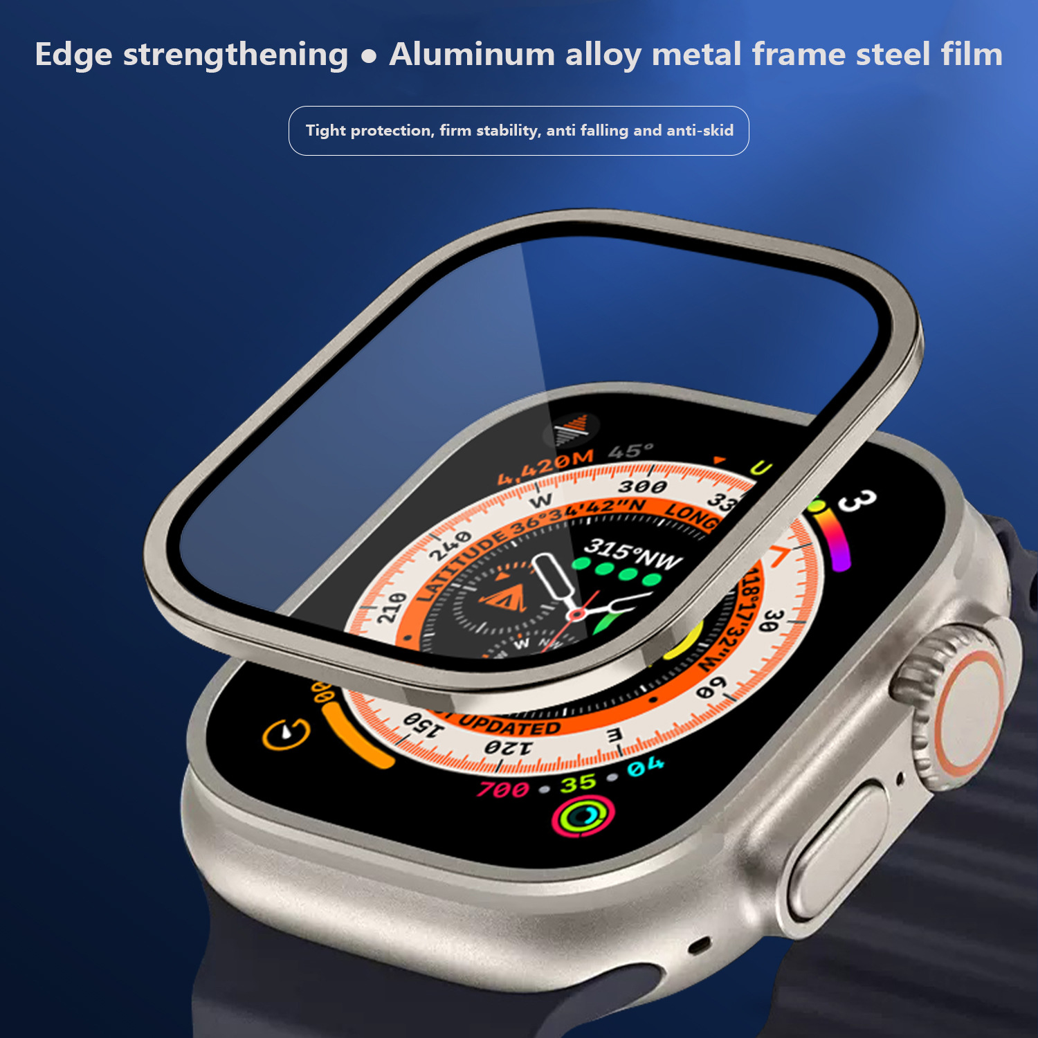 适用苹果手表AppleWatch Ultra1/2铝合金钢化膜一体屏幕保护壳膜一体表框 iwatch 49mm带刻度款表框改装配件