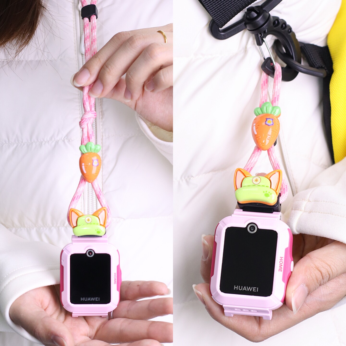 适用华为儿童电话手表5挂绳卡通5pro/4pro保护壳5xpro挂脖套通用5新耀版5活力版表带3x吊坠5x挂脖子男女配件