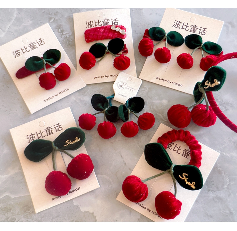 手作韩版樱桃儿童发夹女孩BB刘海夹丝绒发圈头绳发箍卡子皮筋饰品
