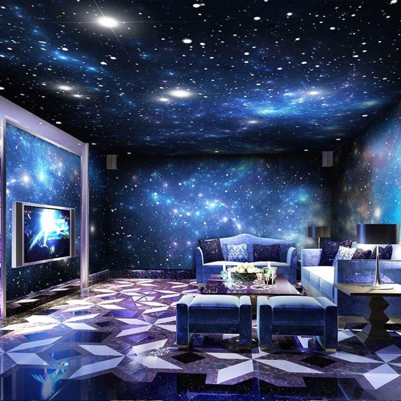 星空壁纸太空宇宙35D无缝墙布吊顶天花板主题KTV酒店夜光银河墙纸