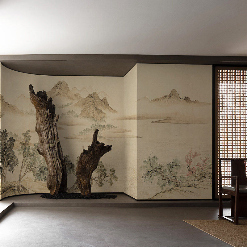 2026年新款新中式复古壁纸壁布电视背景墙纸山水装饰墙布环保壁画,家装主材,定制壁画,淘宝优惠券,粉丝福利购,淘宝优惠卷